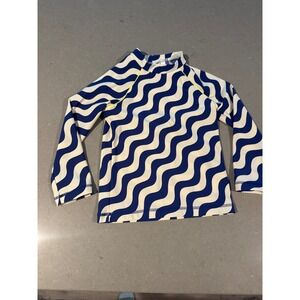 Boden Kids UPF 40+ Long Sleeve Swim Top‎ Blue Wave Pattern Size 6-7Y